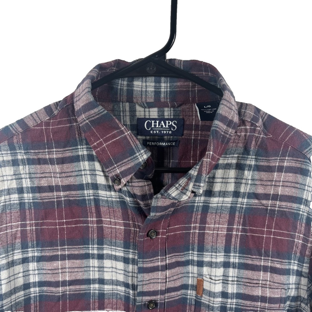 Chaps Performance Men's Long Sleeve Button Up Flannel Plaid Shirt L
